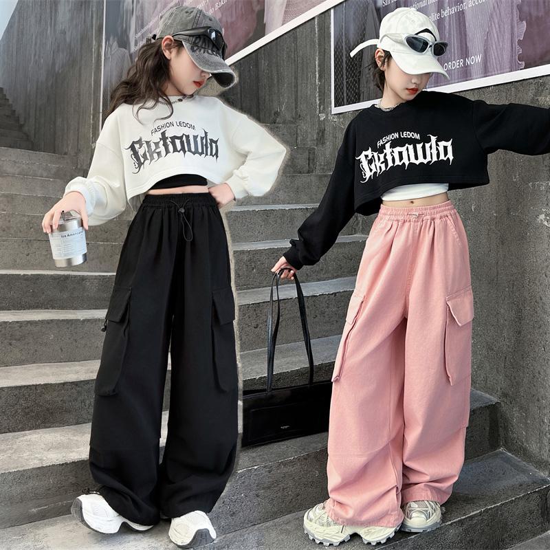 潮酷女童露肚脐爵士服工装街舞服
