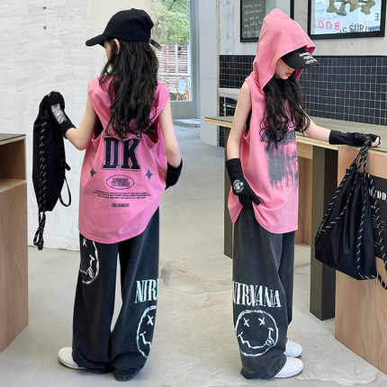 网红女童酷酷女孩爵士舞服2026可甜可颜街舞运动服时尚休闲走秀服
