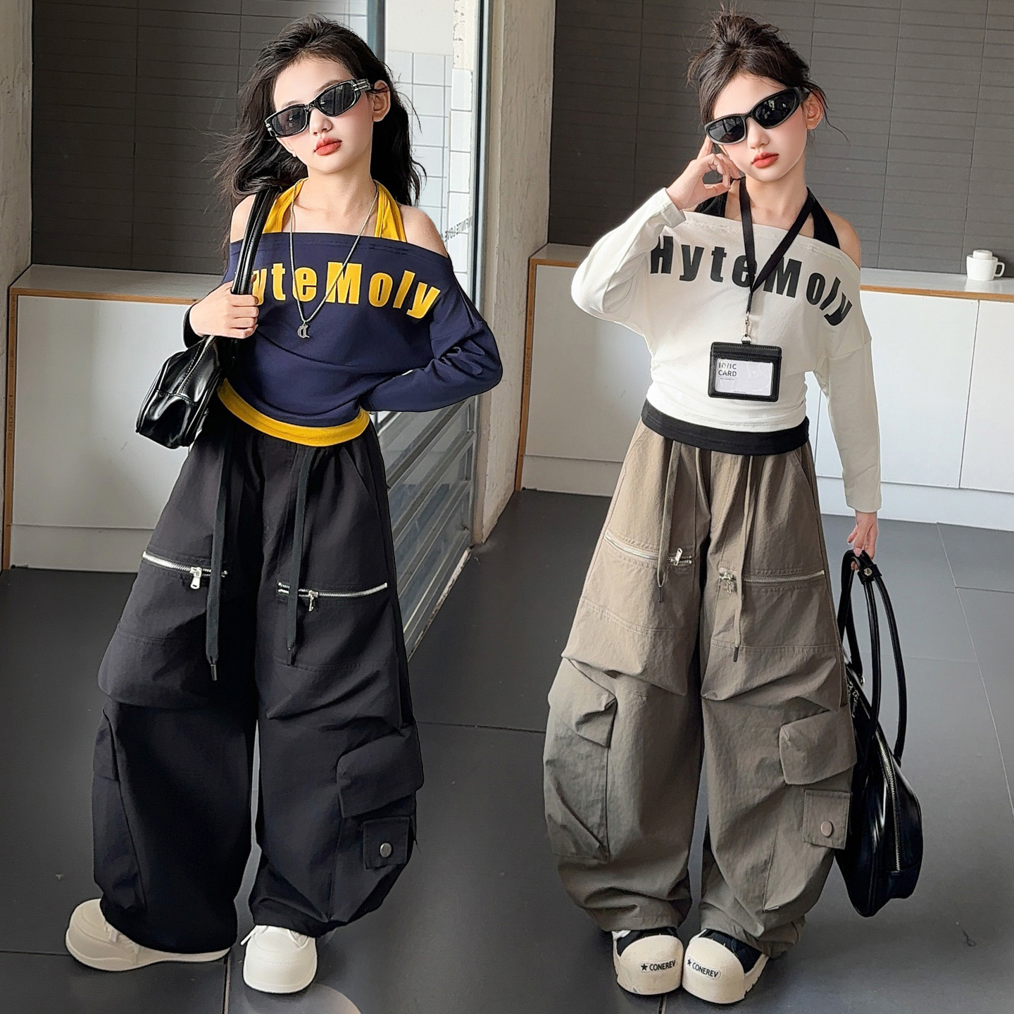 童装女童假两件长袖T恤显瘦