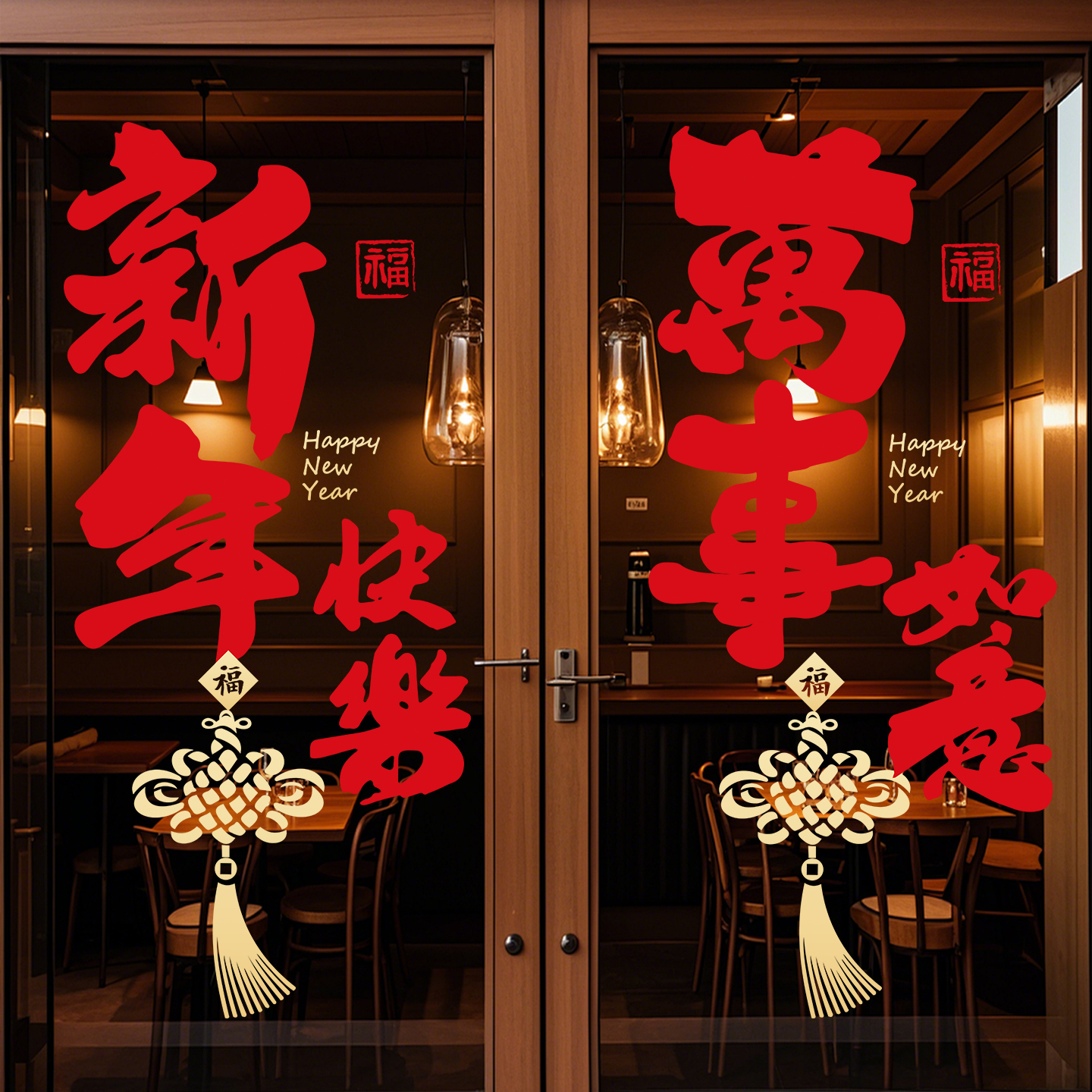 2026新年红窗花玻璃静电贴可拆除