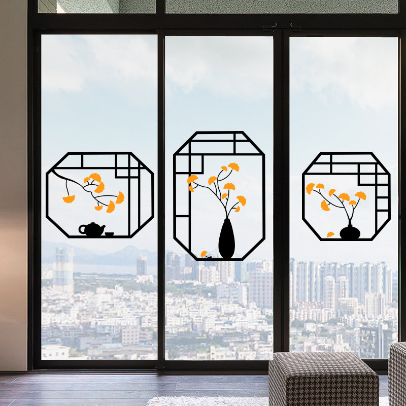 创意中式饭店玻璃贴纸中国风古典客厅火锅店橱窗梅花装饰窗贴门贴