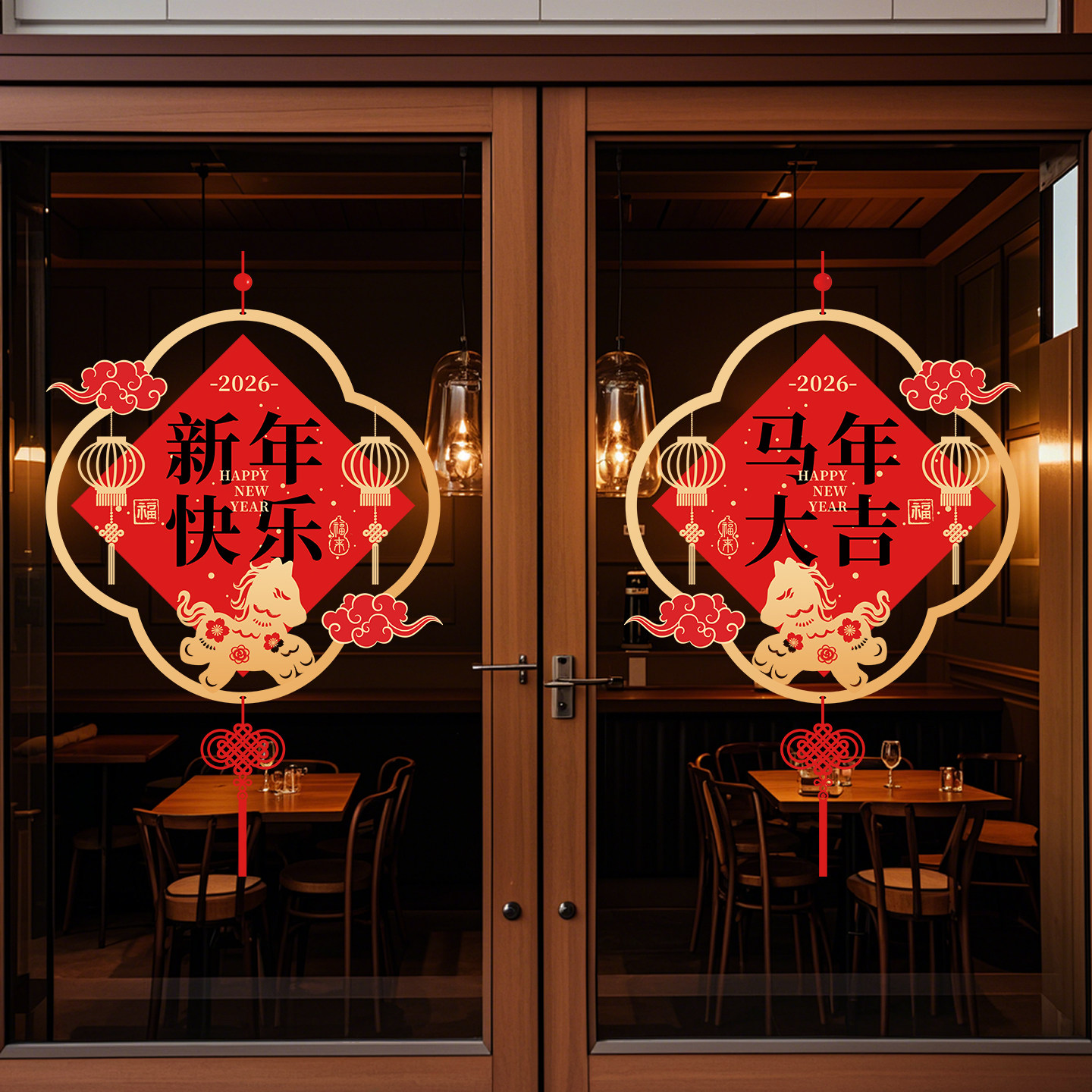 2026马年春节喜庆红色玻璃门贴