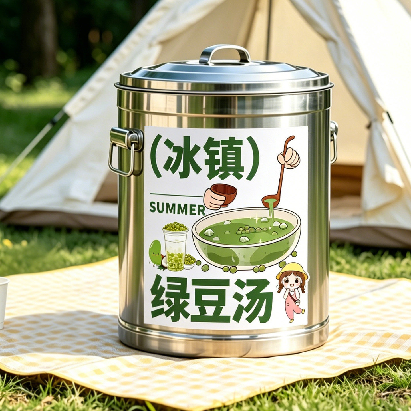 户外摆摊冰镇绿豆汤保温桶定制图片