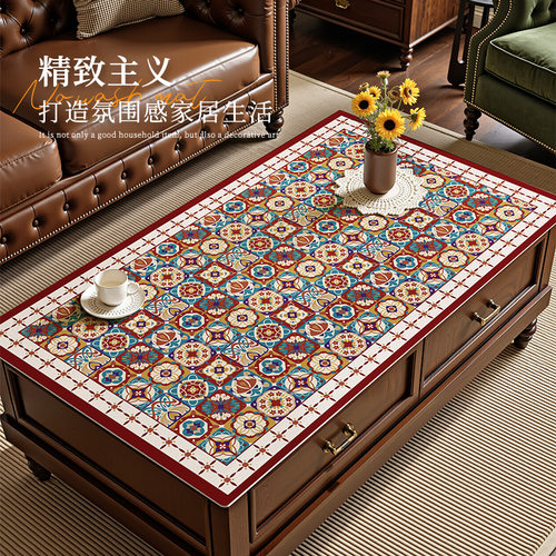 美式复古茶几桌垫家用免洗可擦餐桌布客厅电视柜防水防油皮革台布