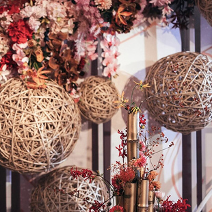 藤球柳球藤条编织球红色空心球幼儿园学校走廊装饰元旦春节挂饰