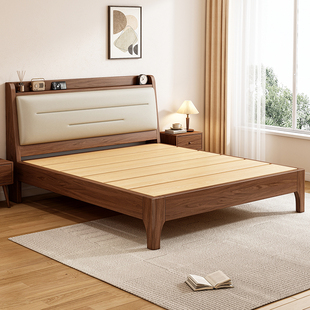 实木床主卧1.5单人床家用卧室现代简约1.8米双人床经济型软包婚床