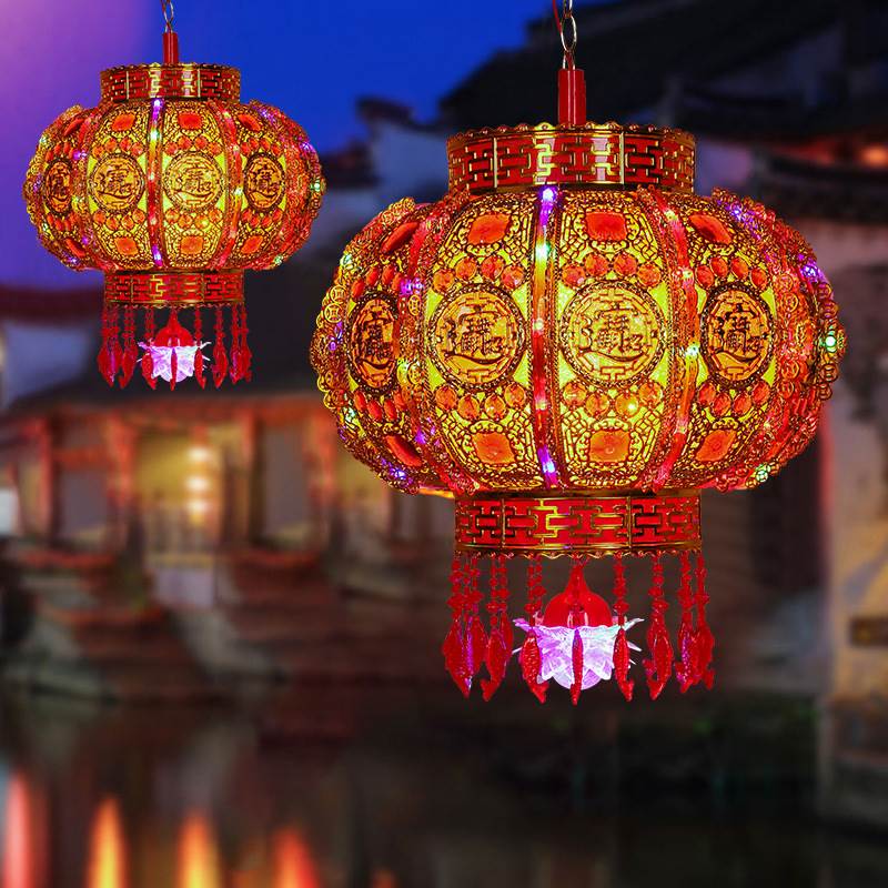 2025七彩led走马灯新款旋转灯笼挂件阳台大门口宫灯挂饰新年宫灯