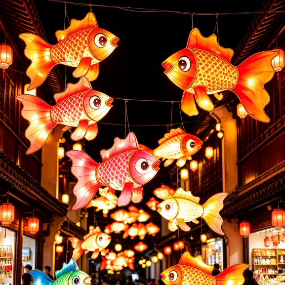 非遗吊挂手工锦鲤鱼灯笼 古镇夜游彩灯 春节元宵大型鱼形发光花灯