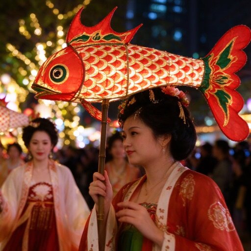 国风鱼花灯手持鱼灯汉服活动道具景区夜游发光手提鱼灯笼摆件