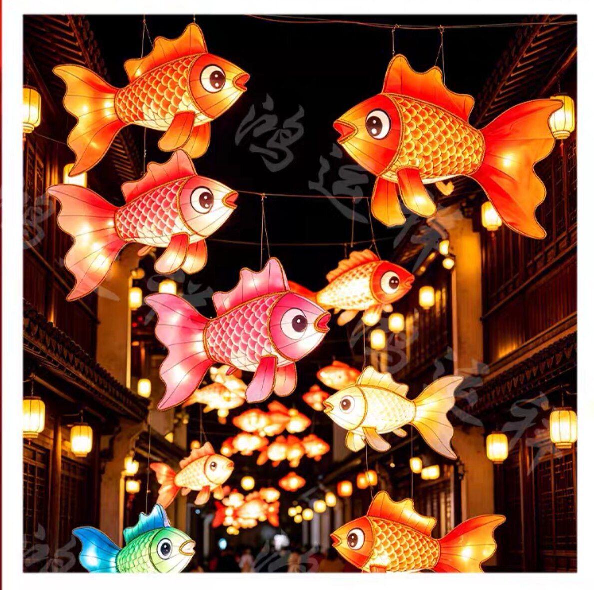 国潮鱼群花灯防水鱼灯笼古镇夜游打卡拍照金鱼发光彩灯