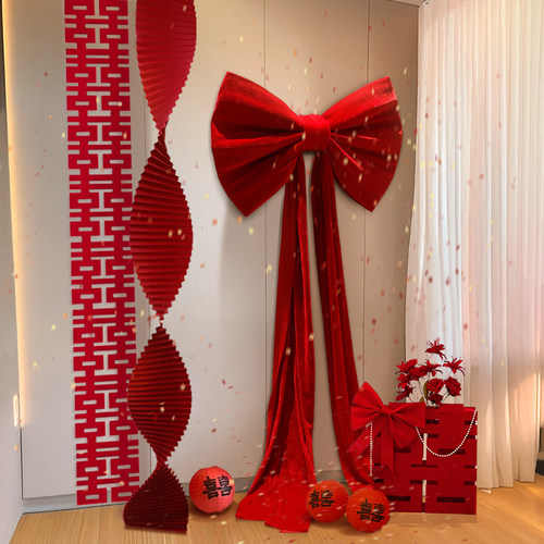 网红超大场景装饰丝绒女方结婚