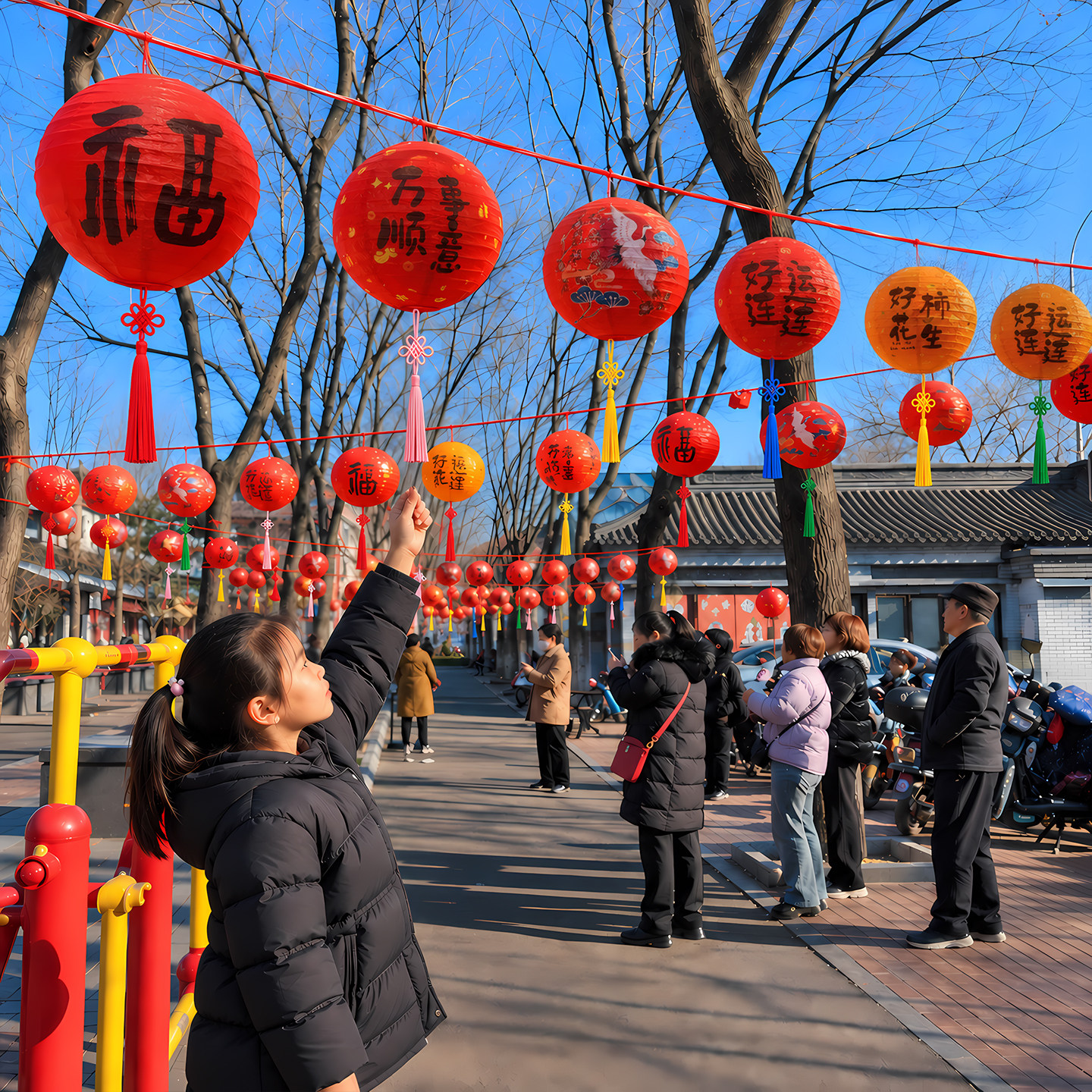 新年春节元旦装饰品古风折叠灯笼挂串宫灯酒店商场幼儿园场景布置