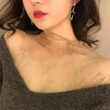 韩版高领透明网纱打底衫女春秋新款内搭性感蕾丝长袖上衣