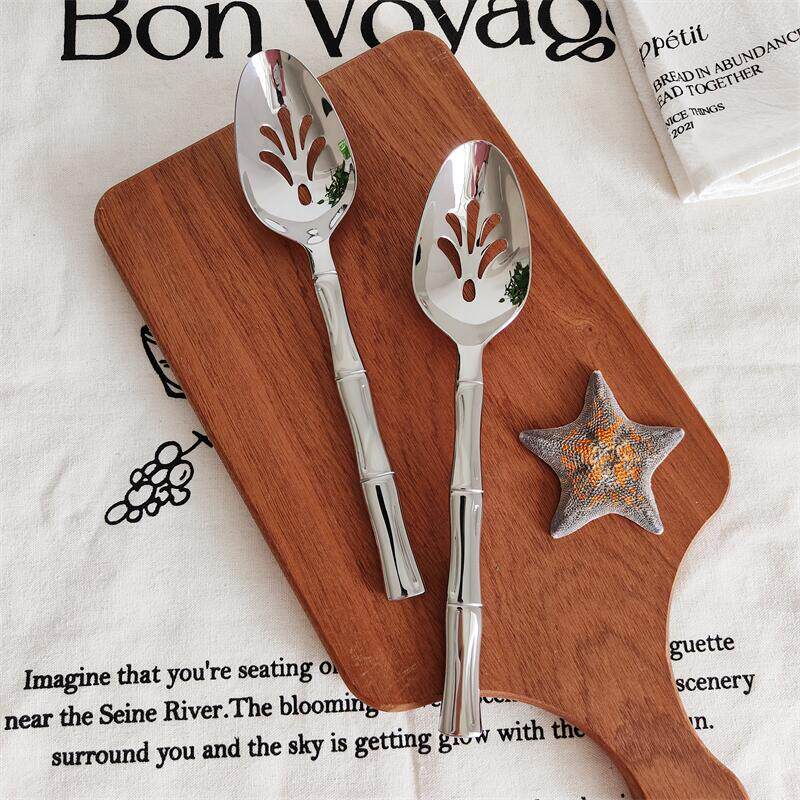 出口304不锈钢实心棒料分菜勺公用分餐漏沙拉沙律勺火锅漏勺挖冰