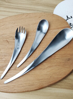 太美啦!VE 日式水滴甜点勺18-10不锈钢甜点叉子咖啡勺吃播美勺子