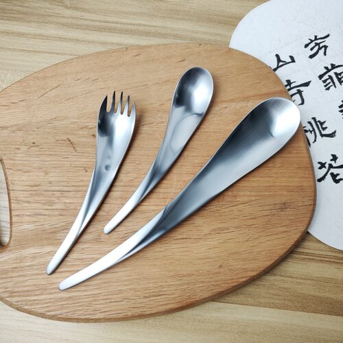 VE日式极简甜点勺叉水滴小勺小叉