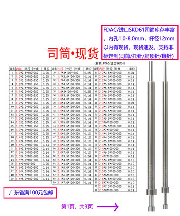 内孔1.9/2.0/2.1注塑压铸模具DAC进口SKD61司筒推管现货支持定制