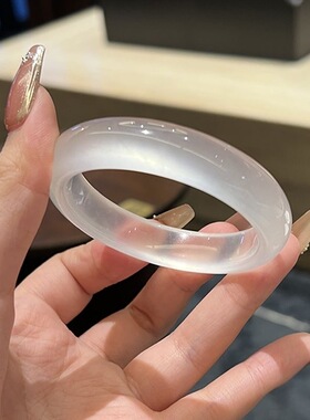 高冰水沫玉手镯玛瑙手镯女冰透玉髓镯子冰种白月光玉镯石英岩镯子