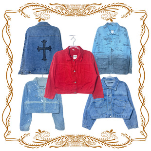 vintage古着牛仔AQAR美式 阿美咔叽水洗做旧男女牛仔夹克 风格