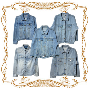 vintage古着牛仔外套DS美式 阿美咔叽水洗做旧男女夹克 浅蓝系风格