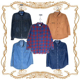 夹克外套 阿美咔叽水洗做旧男女牛仔衬衫 中古vintage古着美式 风格