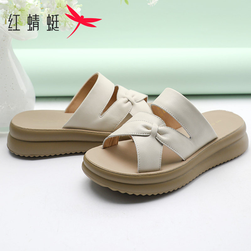 红蜻蜓女鞋夏季新款外穿凉拖鞋女中老年妈妈防滑厚底沙滩半拖鞋