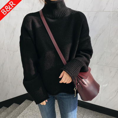 2018秋冬新款黑色高领毛衣女套头宽松韩版加厚慵懒风小清新针织衫