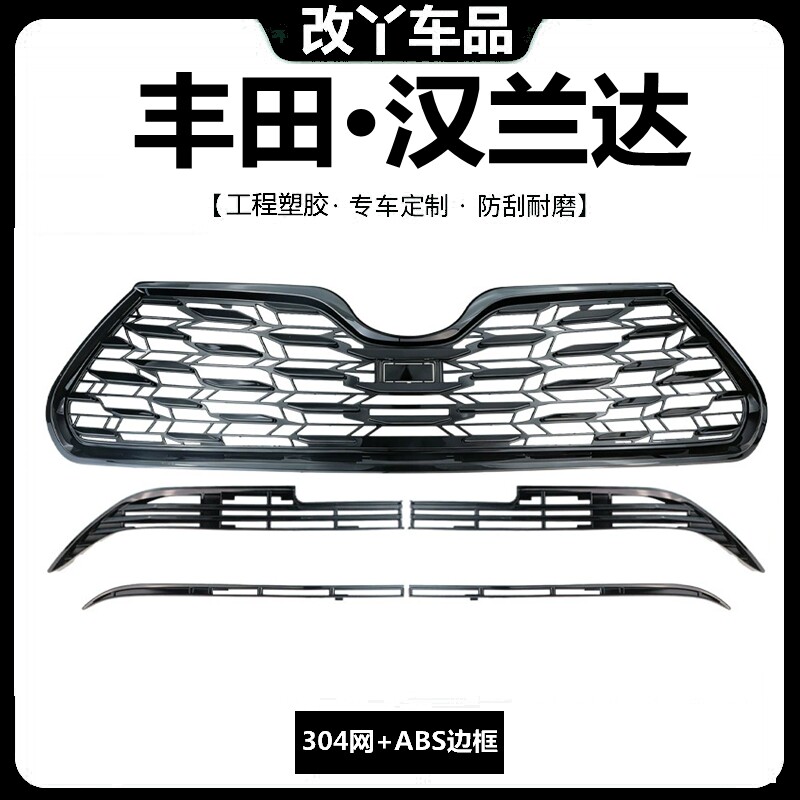 22/25-26款丰田汉兰达防虫网前杠卡扣式中网防护网空调进风口保护