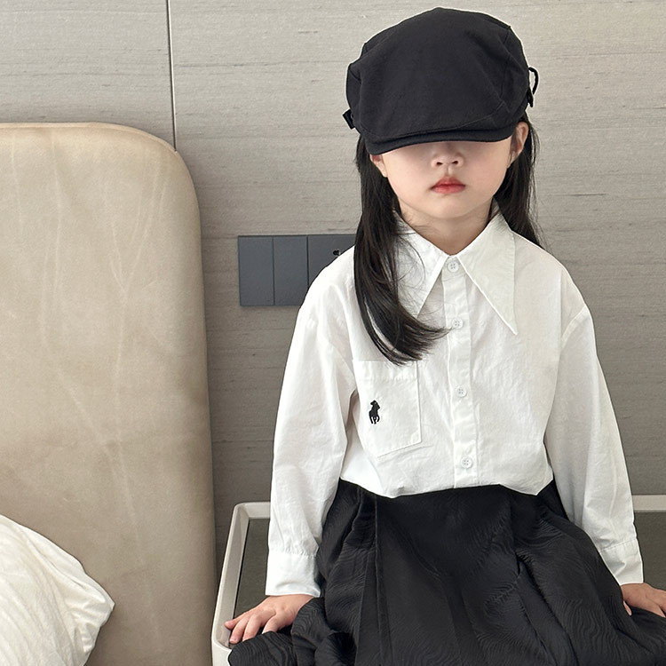 女童白色长袖衬衫2025秋季新款韩版高级感小女孩休闲衬衣洋气上衣