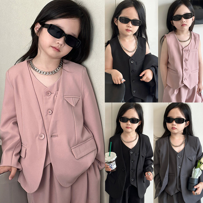 女童西装套装洋气时髦儿童西服高级感礼服小女孩t台走秀演出潮服