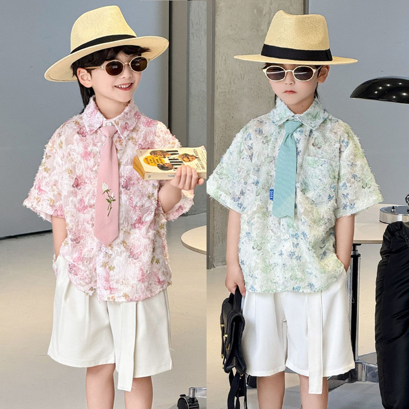 夏季新款儿童衬衣男童衬衫套装