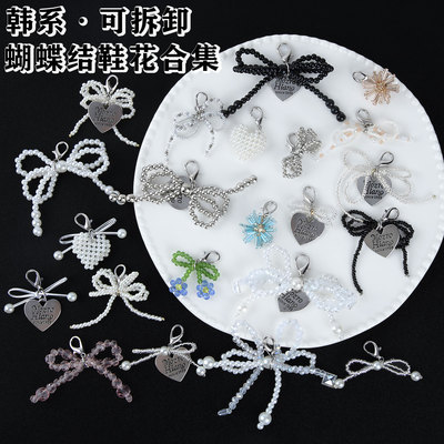 ins风韩系珍珠蝴蝶结鞋扣百搭