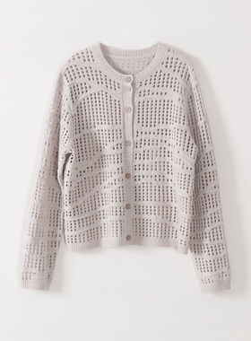 玛洛薇 M-36129 圆领长袖镂空针织开衫