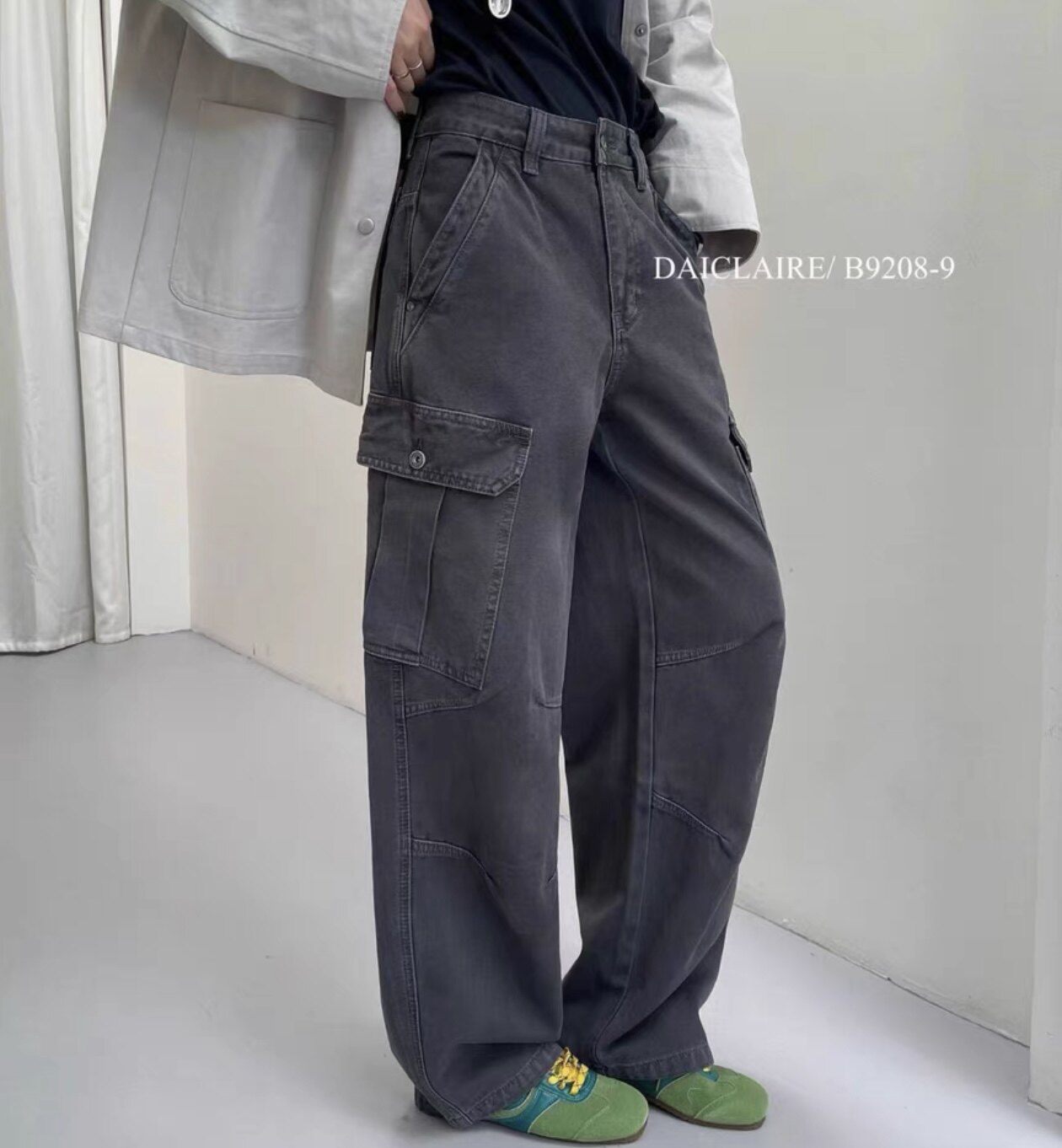 代嘉B9208-9工装裤女2026秋季灰色户外风高腰宽松无弹休闲裤子儿