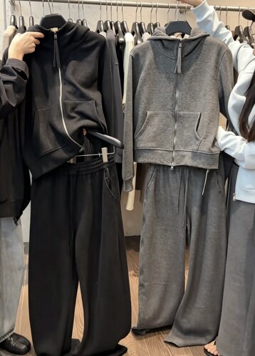 JVV高品质冬季新款加绒套装名氛围感的神超显瘦休闲套装71519-1