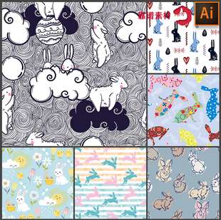 印花图案矢量设计素材 兔子白兔卡通墙纸壁纸地毯抱枕服装