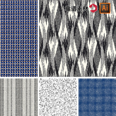 错落抽象线条斑点密集背景纹理地毯几何印花图案五AI矢量设计素材