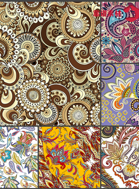 复古民族风曼陀罗螺旋漩涡花纹墙纸服饰地毯印花图案设计素材3565