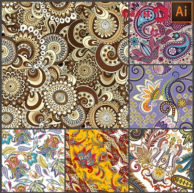 复古民族风曼陀罗螺旋漩涡花纹墙纸服饰地毯印花图案设计素材3565