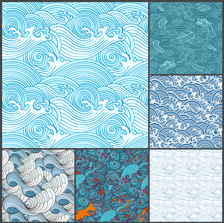 传统中国风纹样底纹云纹水纹服装墙纸无缝印花图案eps设计素材