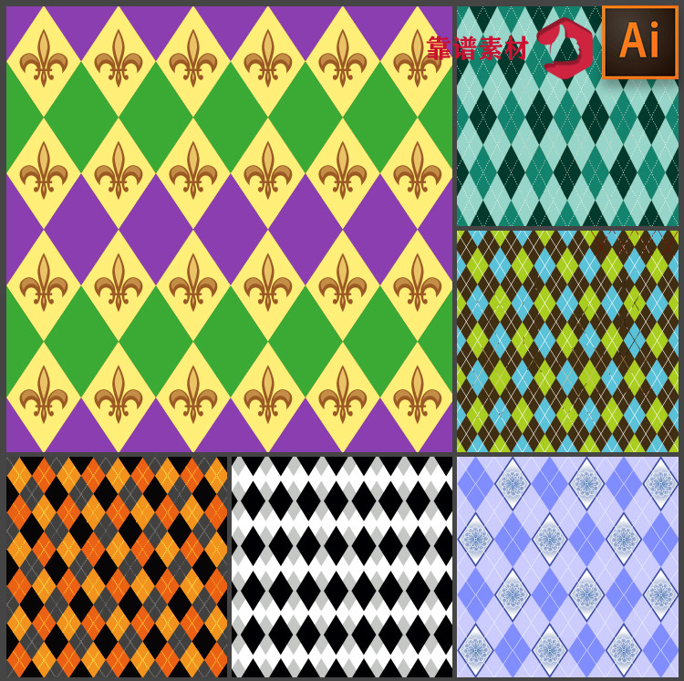 复古多边形方块抽象几何格子印花图案ai矢量设计素材