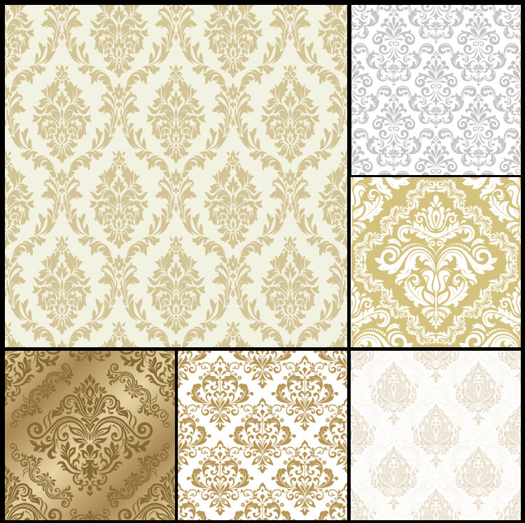 复古大马士革欧式花纹底纹背景墙纸印花图案eps矢量素材