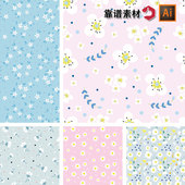 唯美素雅鲜花花朵花卉碎花布料墙纸无缝印花图案AI矢量设计素材
