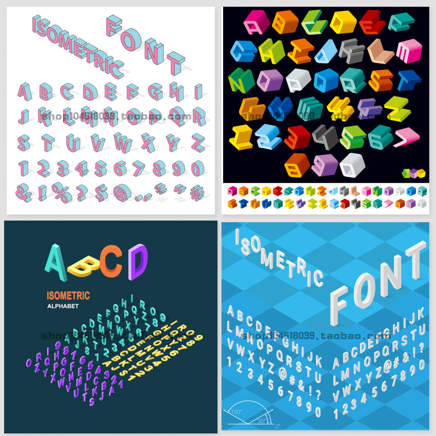 2.5d立体字创意英文字体字母数字eps矢量素材