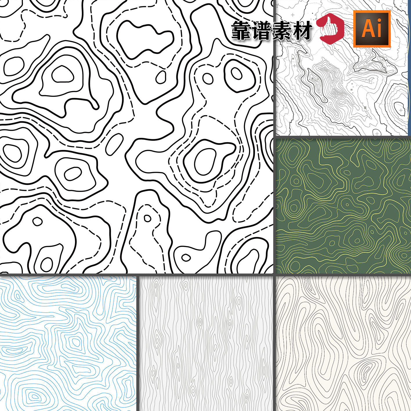 等高线简约黑白弯曲线条曲线几何抽象ai矢量设计素材