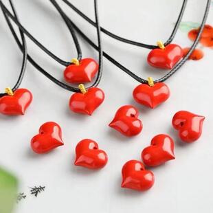 天然朱砂爱心锁骨链高含量红砂桃心吊坠紫金砂心心相印项链女礼物