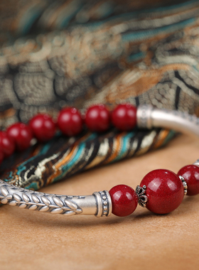 高含量朱砂999银麦穗弯管手链