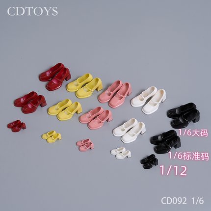 现货CDTOYS CD092 093 1/6 1/12复古玛丽珍鞋粗跟jk小皮鞋高跟鞋