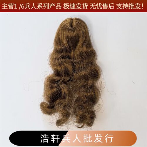 1/6女兵人头雕改发用的假发发套 带后脑壳 A20：棕色长卷发