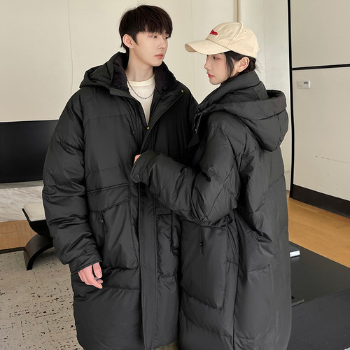 免洗冬季防寒保暖羽绒服男女情侣中长款极寒加厚港风宽松大衣外套